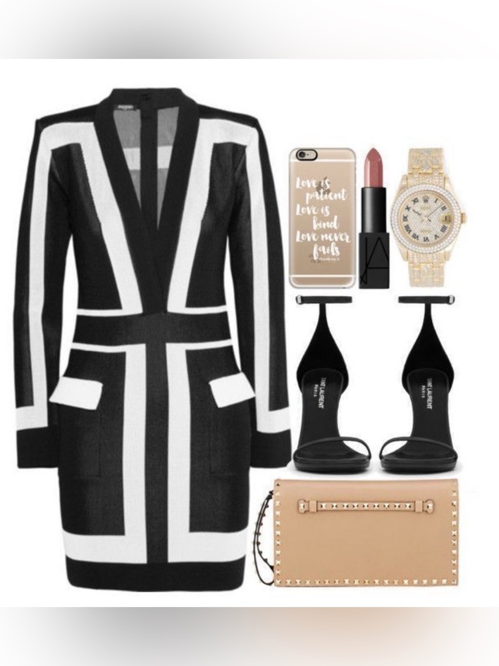 Balmain black and white colorblock mini dress
